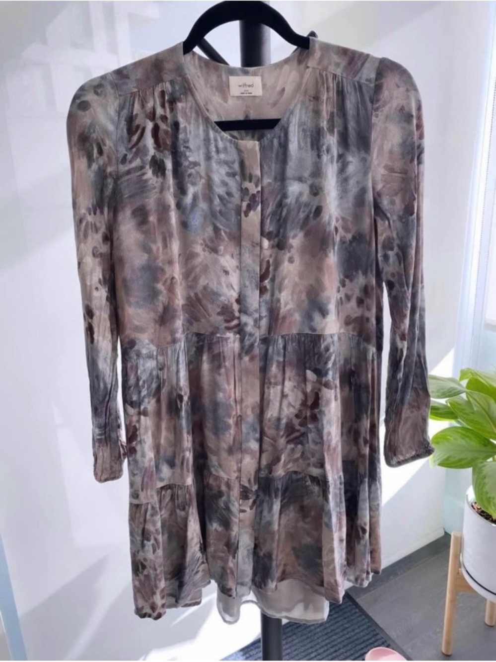 Aritzia Wilfred Neutral Watercolor Floral Dress - Taupe, Mauve, Gray XXS